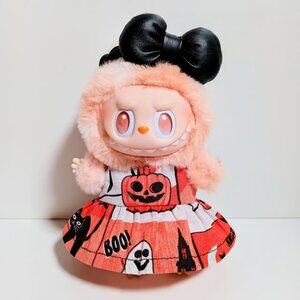 Spooky Halloween Jack o Lantern Pumpkin Dress and Bow Made to Fit Labubu